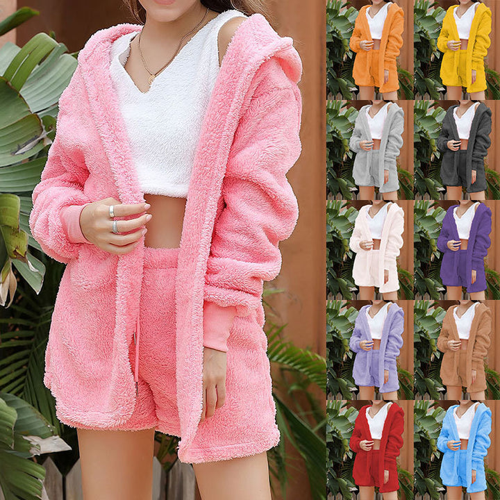 Damen kuschelweiches Sport-Lounge-Set mit Kapuze und Taschen Drune