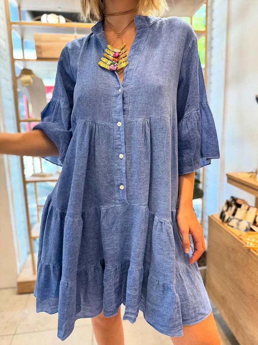 Damen Hemdblusenkleid mit voluminösen Rüschendetails Drune