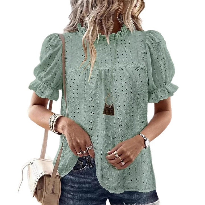 Damen Bluse mit Rüschendetails und Lochmuster Drune