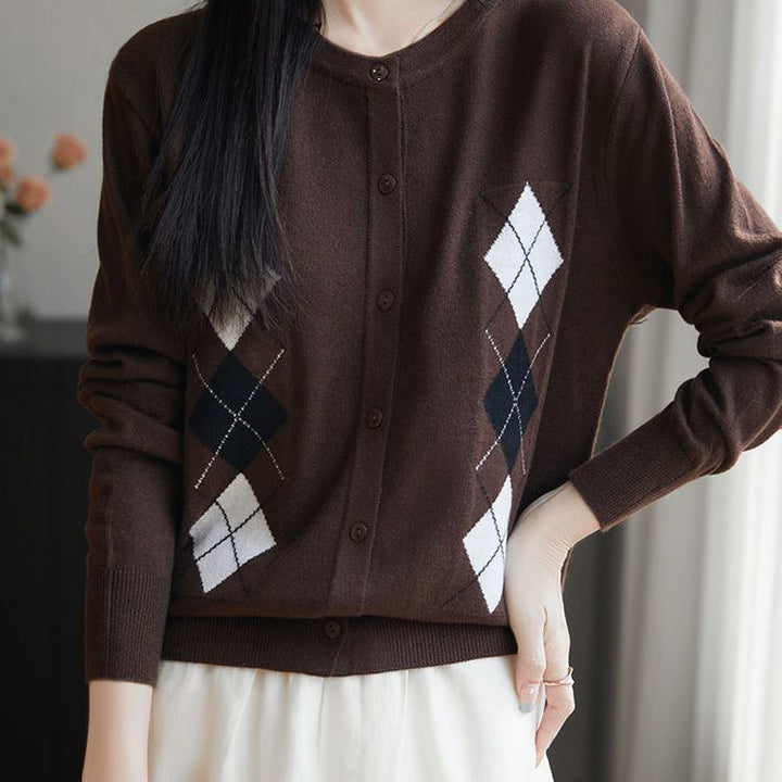 Damen Strickjacke mit Rautenmuster Drune