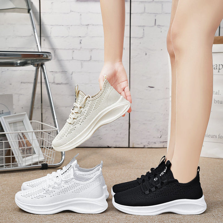 Damen nan gestrickter Slip-On Komfort-Sneaker mit sockenähnlichem Schaft, atmungsaktivem 3D-Mesh und gedämpfter EVA-Keilsohle Drune