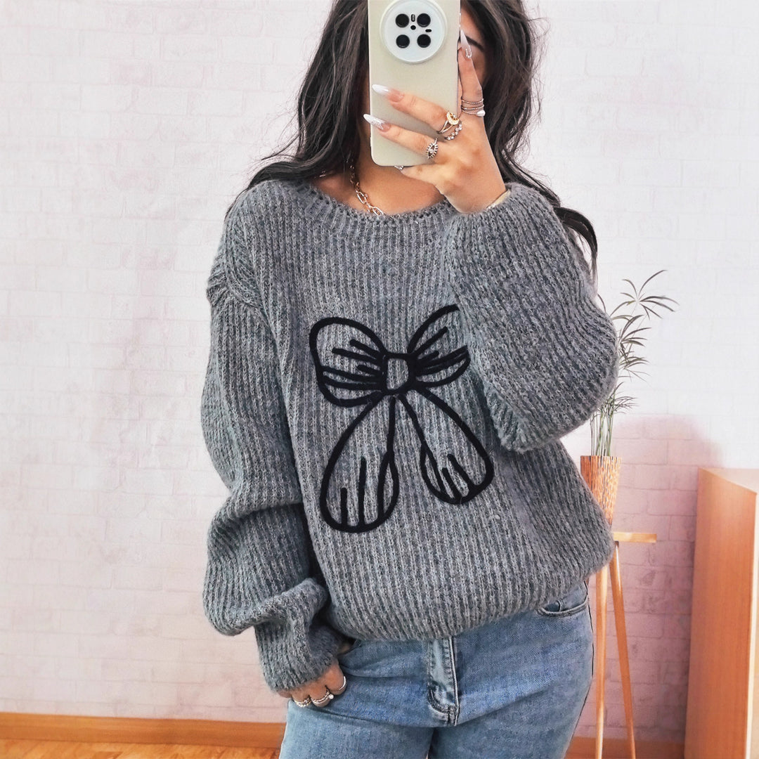 Damen lässiger Pullover mit schickem Schleifendesign Drune