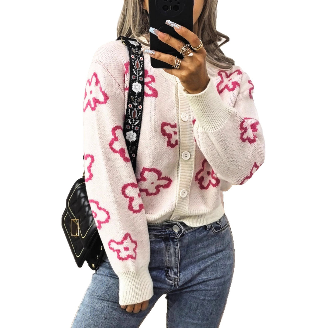 Damen gemütliche Strickjacke mit floralem Design Drune