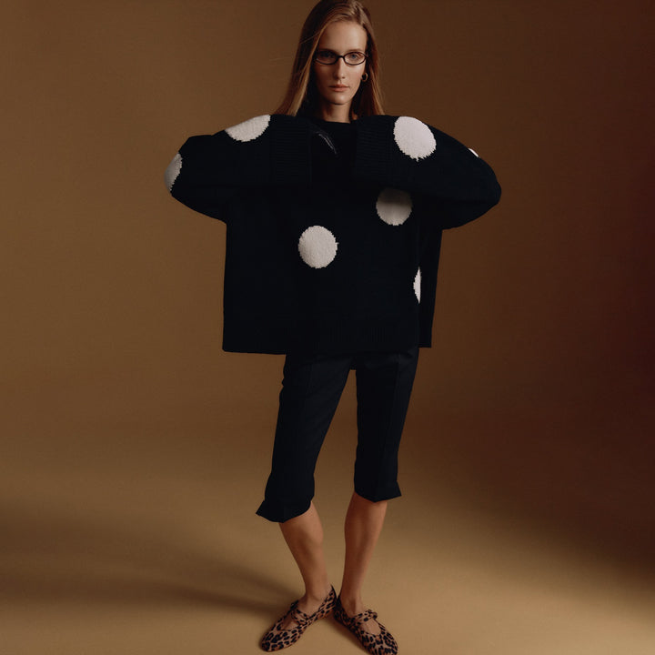 Damen gestrickter Oversize-Pullover mit auffälligem Punktmuster Drune