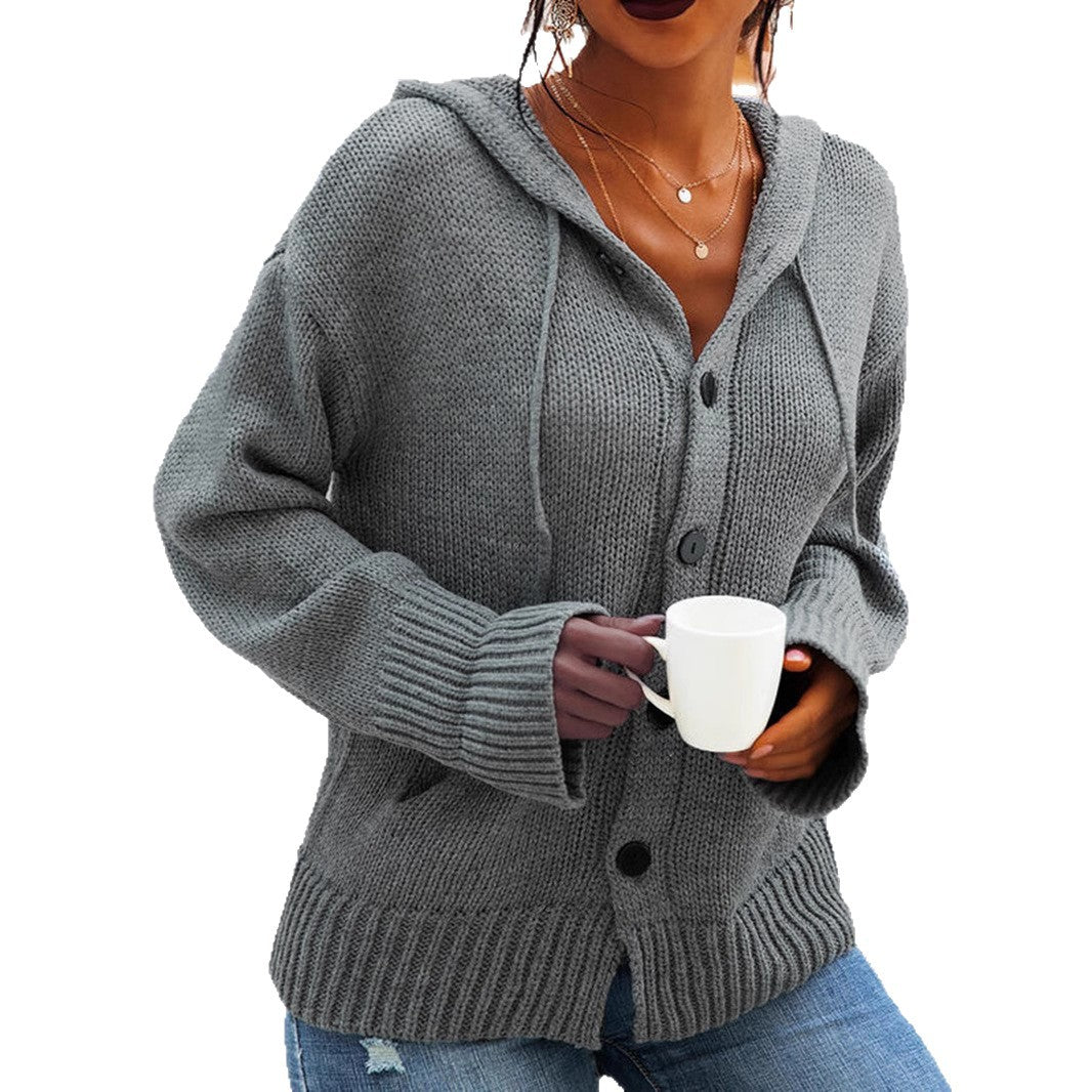 Damen Grobstrick-Cardigan mit Kapuze und Knopfdetails Drune
