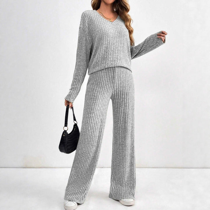 Damen bequemes Lounge-Set mit V-Ausschnitt und weitem Schnitt Drune