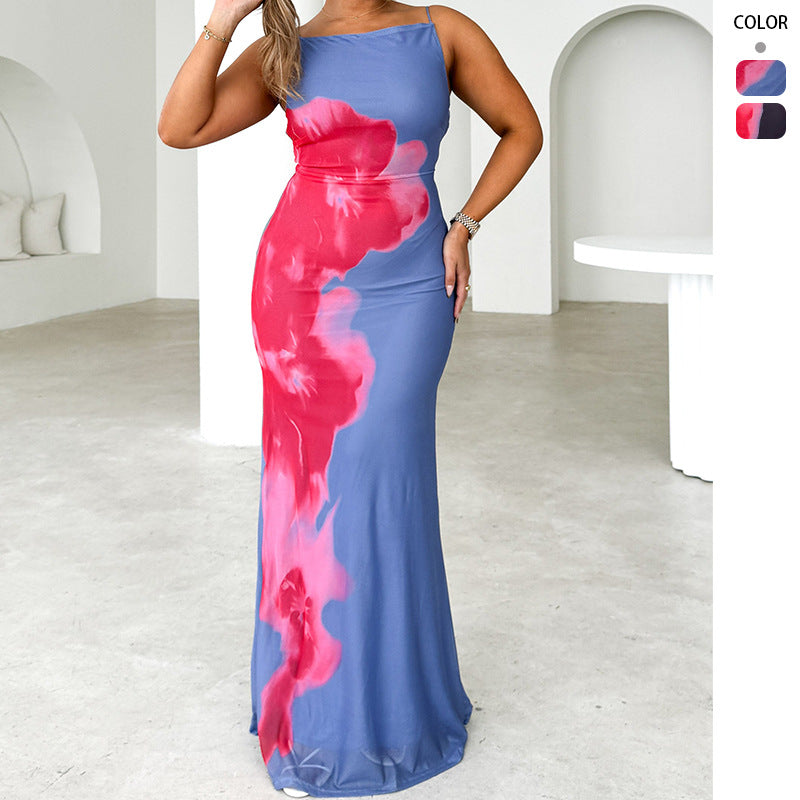 Damen Elegantes Maxikleid mit floralem Print und schmalen Trägern Drune