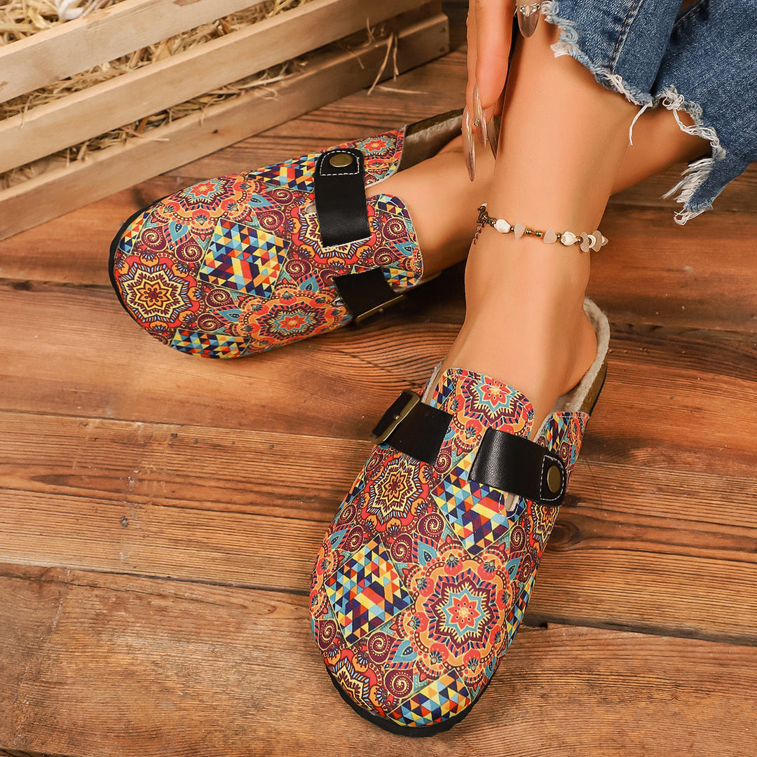 Damen Freizeit-Sandalen mit buntem geometrischen Design und verstellbarem Riemen Drune