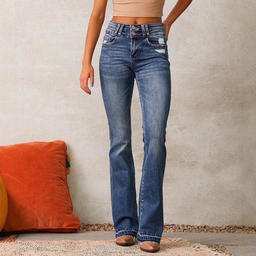 Damen Bootcut Jeans mit hoher Taille und authentischen Distressed-Details Drune
