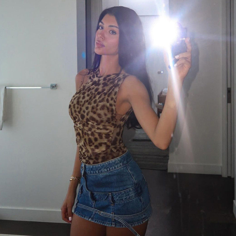 Damen Figurbetontes Bodysuit mit raffinierten Raffungselementen und Animal-Print Drune