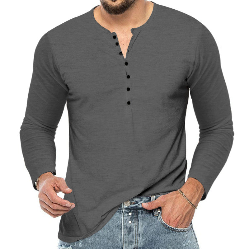Herren nan Langarm-Henleyshirt mit elastischer Baumwollmischung, schmaler Passform und durchgehender Knopfleiste Drune