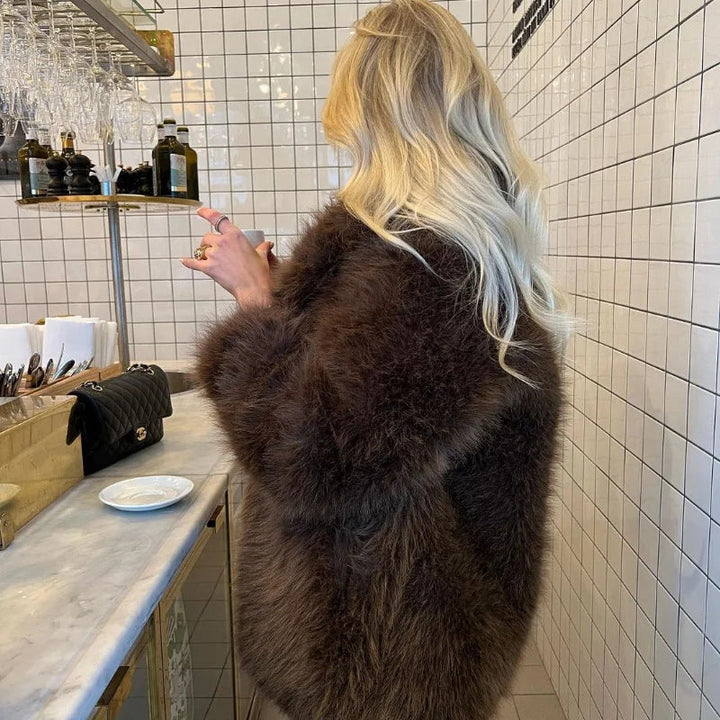 Damen Flauschige Felljacke mit weitem Schnitt Drune