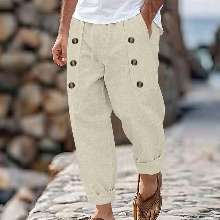 Herren lässige Cargo-Hose mit praktischen Knopfdetails und elastischem Bund Drune