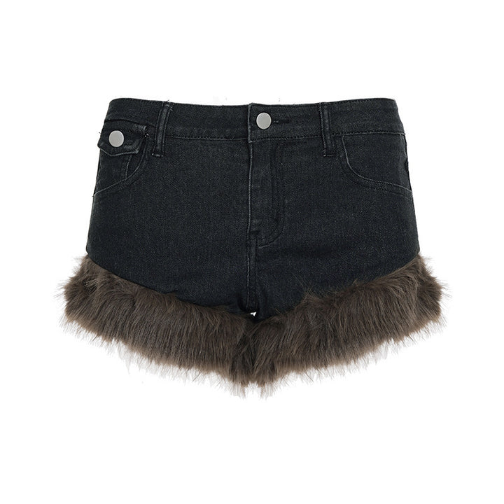 Damen Jeansshorts mit luxuriösem Kunstpelzsaum Drune