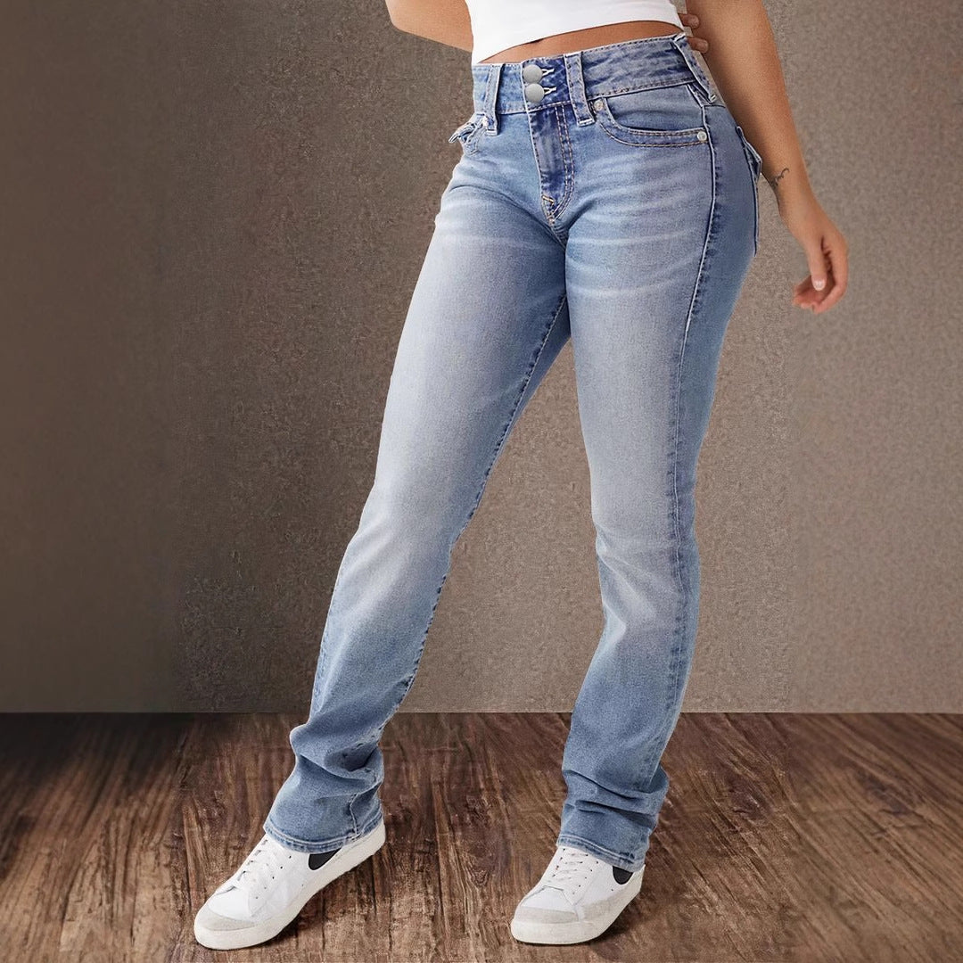 Damen Hochbundige Jeans mit dekorativen Knöpfen Drune