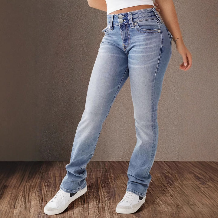 Damen Hochbundige Jeans mit dekorativen Knöpfen Drune
