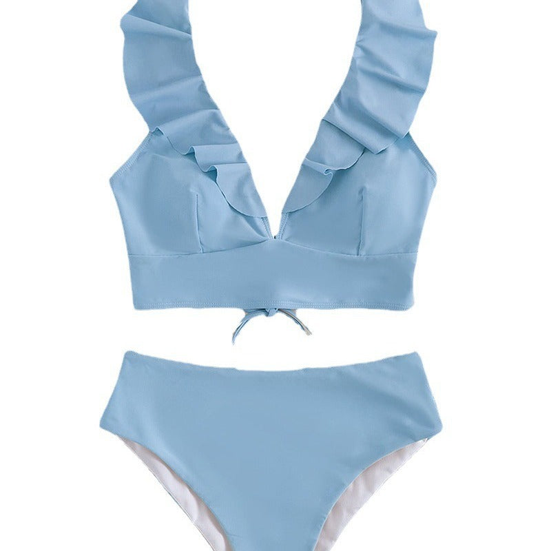Damen Bikini mit elegantem Rüschendesign und hoch geschnittenem Höschen Drune