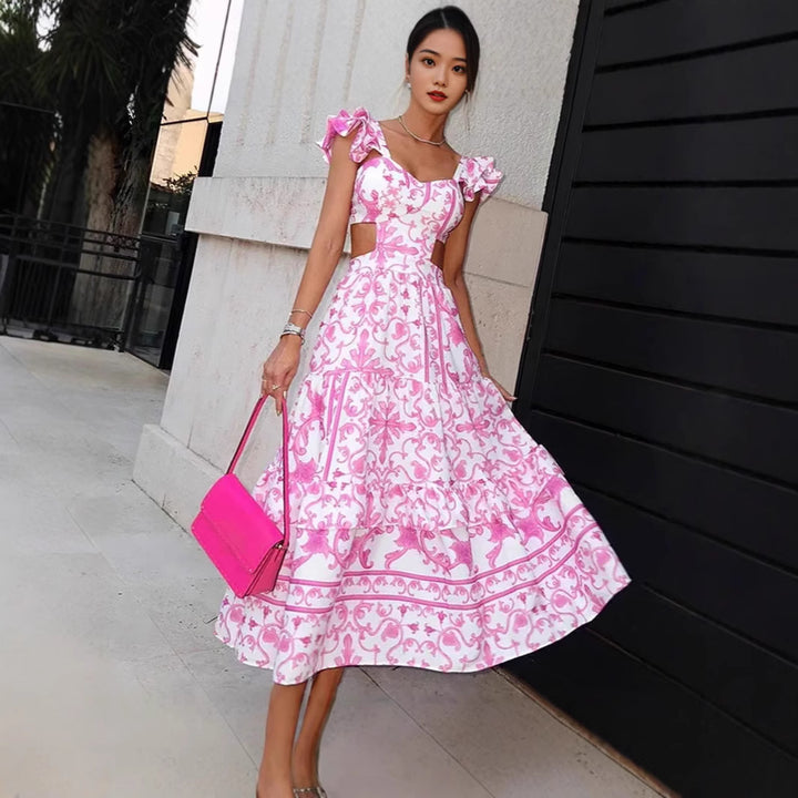 Damen Elegantes Maxikleid mit Cut-out-Design und Rüschendetails Drune
