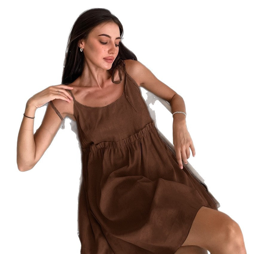 Damen luftiges Sommerkleid mit verstellbaren Trägern und lockerer Silhouette Drune