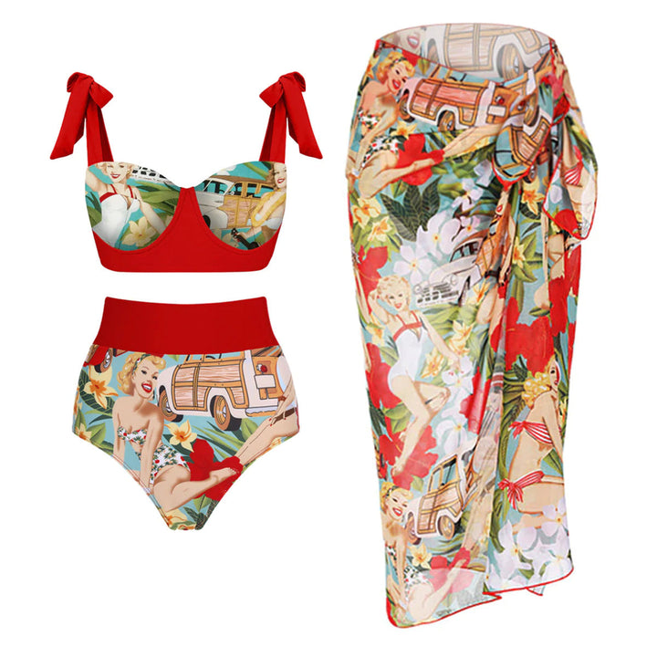Damen Bikiniset mit hochtaillierten Shorts und verspieltem Wickelrock Drune