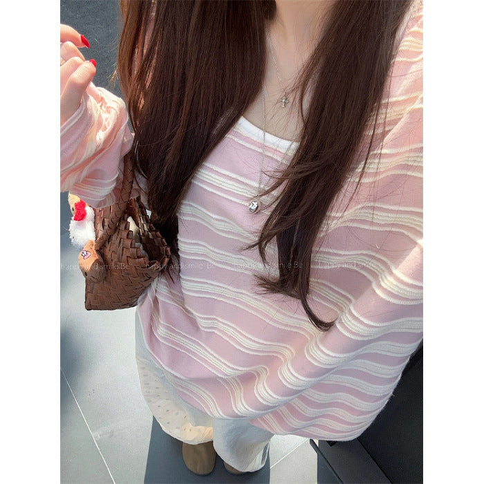 Damen lässiges Langarmshirt mit eleganter Wellenstruktur Drune