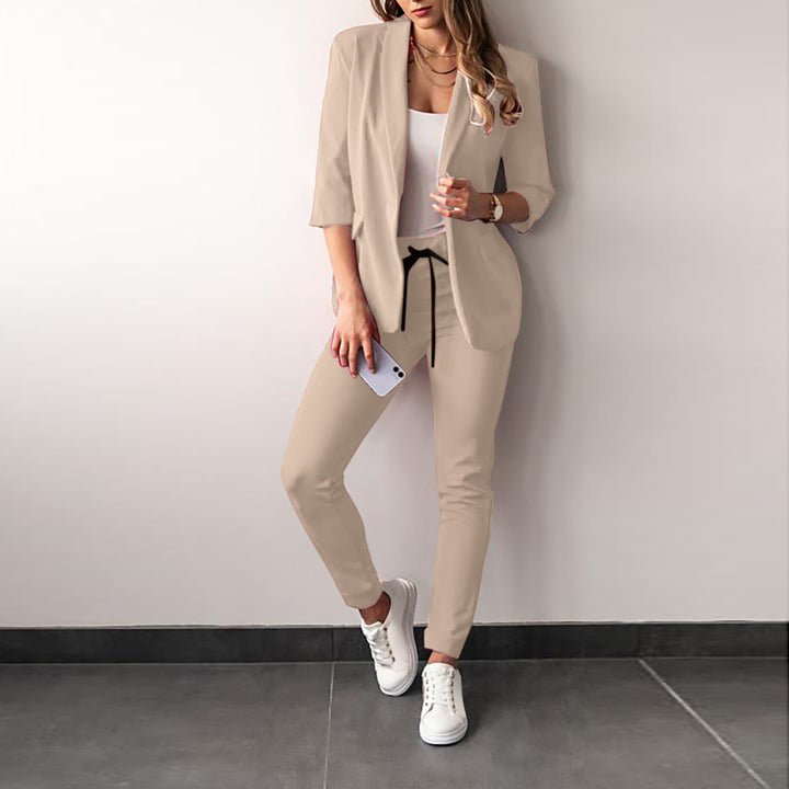 Damen nan zweiteiliges Blazer-Jogger-Set mit tailliertem Blazer und elastischer Bundhose Drune