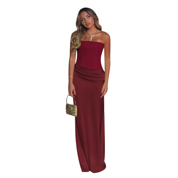 Damen Strapless Maxikleid mit fließendem Schnitt und Raffungen Drune