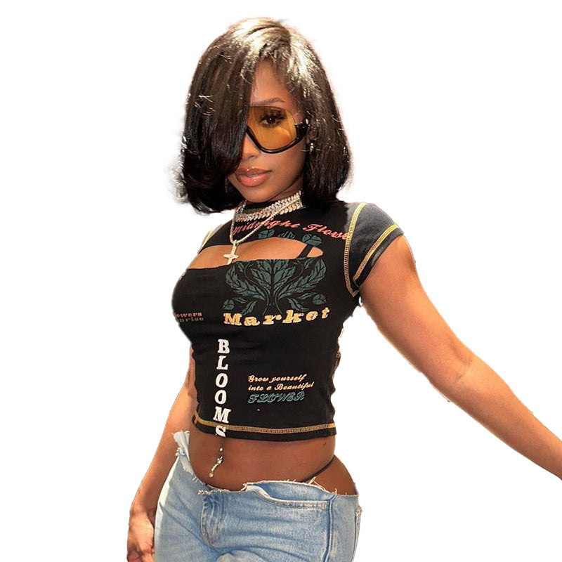 Damen Trendiges Crop-Top mit grafischen Prints Drune