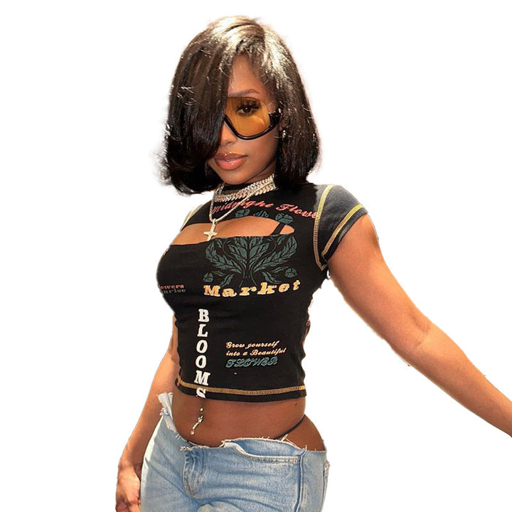 Damen Trendiges Crop-Top mit grafischen Prints Drune