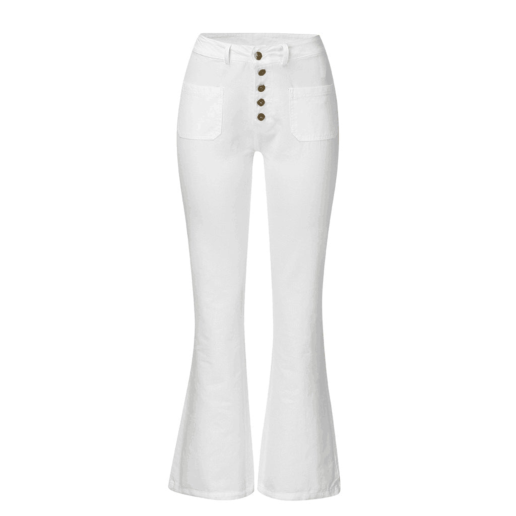 Damen nan High-Waist Schlaghose mit sichtbarer Knopfleiste und aufgesetzten Fronttaschen Drune