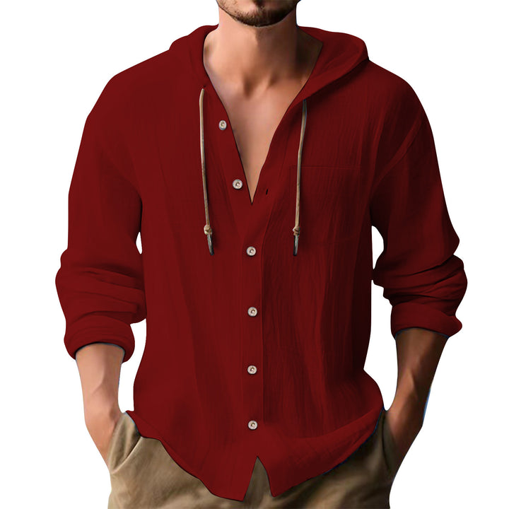 Herren lässiges Kapuzenshirt mit Knopfleiste und praktischen Taschen Drune