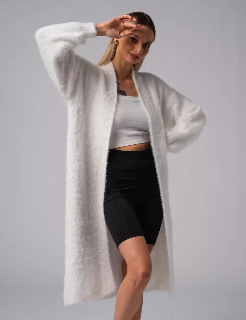Damen Flauschiger Langstrickmantel mit seitlichem Schlitz und lockerer Passform Drune