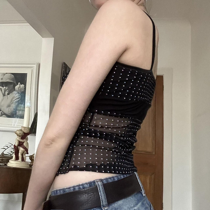 Damen Verspieltes Spaghetti-Trägertop mit transparenten Akzenten und Punkten Drune