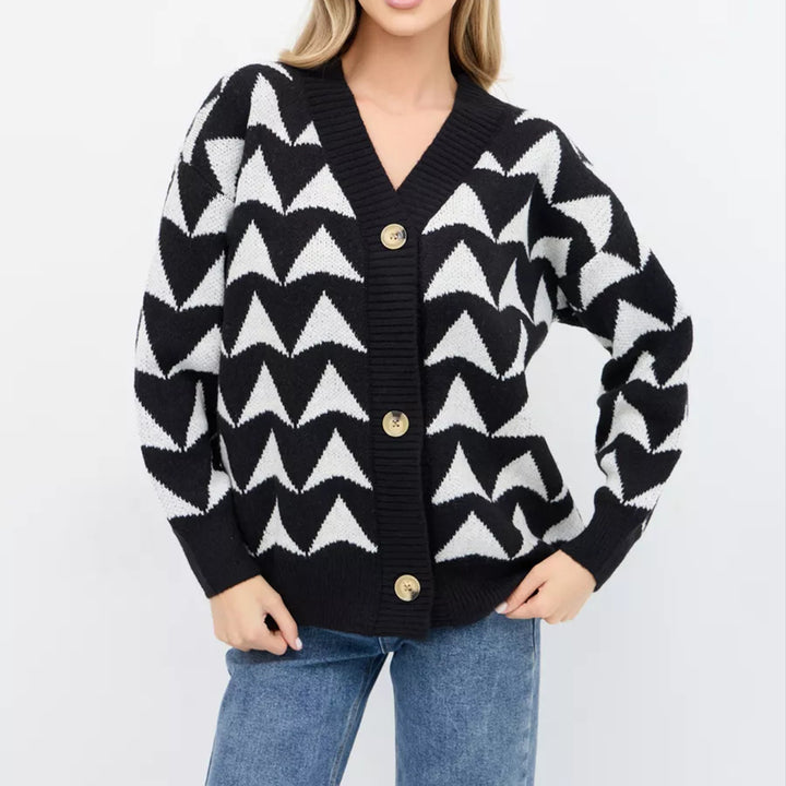 Damen Strickjacke mit geometrischem Muster und knöpfbarem Design Drune