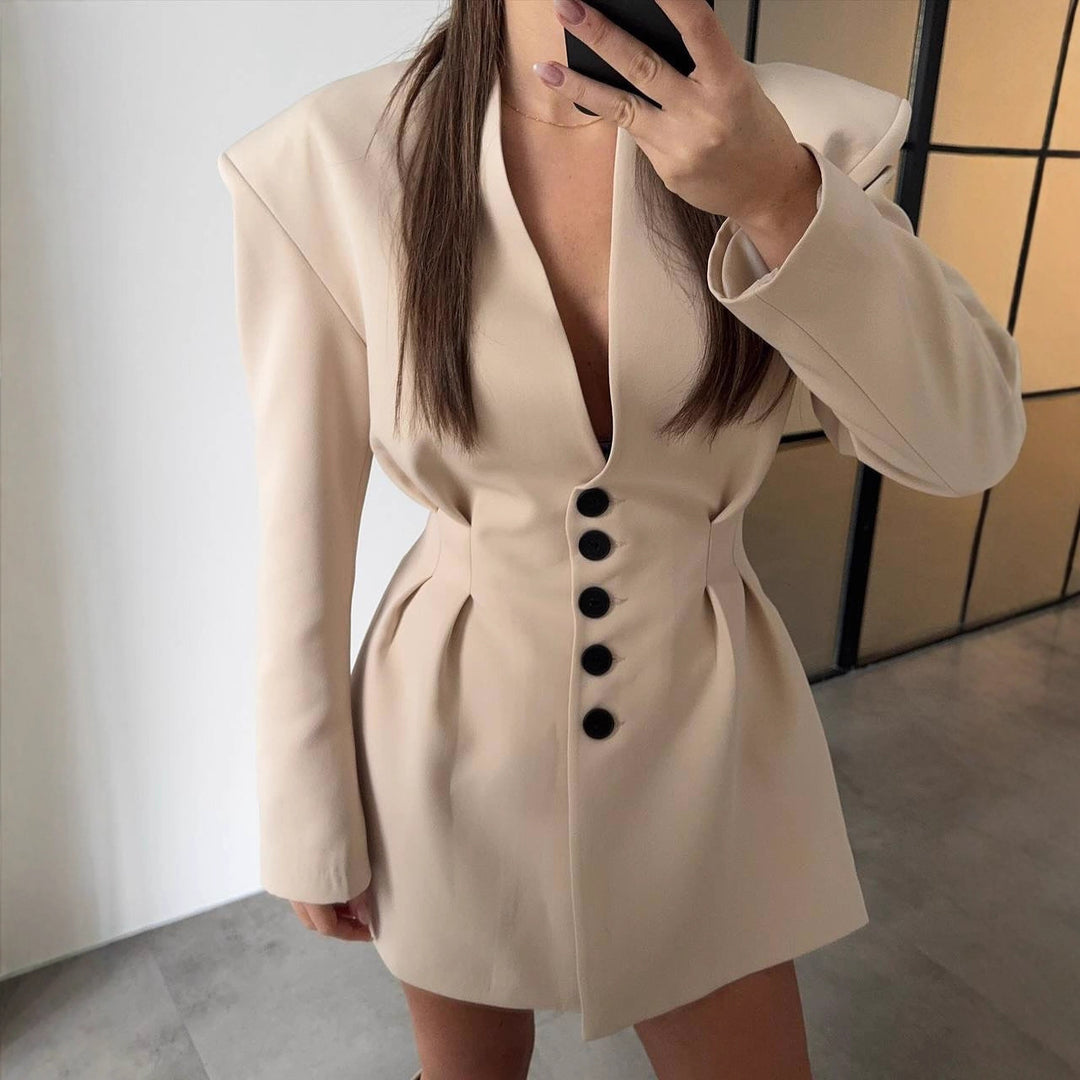 Damen Elegant geschnittenes Blazer Kleid mit Taillierung und Puffärmeln Drune