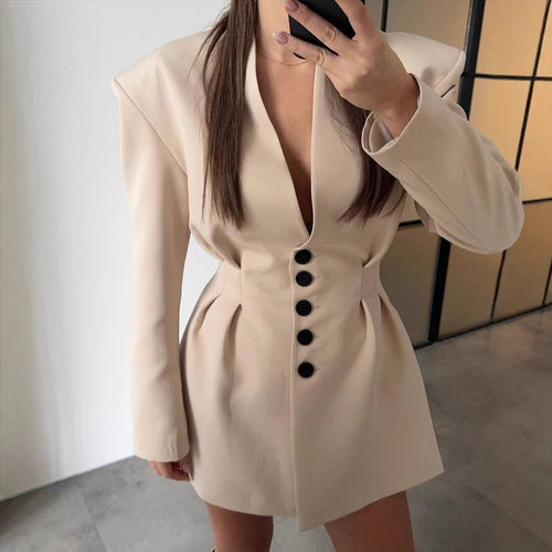 Damen Elegant geschnittenes Blazer Kleid mit Taillierung und Puffärmeln Drune