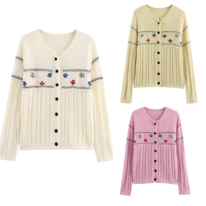 Damen Strickjacke mit floralem Design und eleganter Knopfleiste Drune