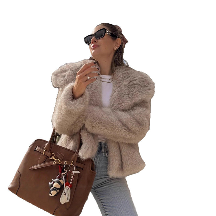 Damen Flauschiger Übergröße Jacke mit weichem Fell Drune