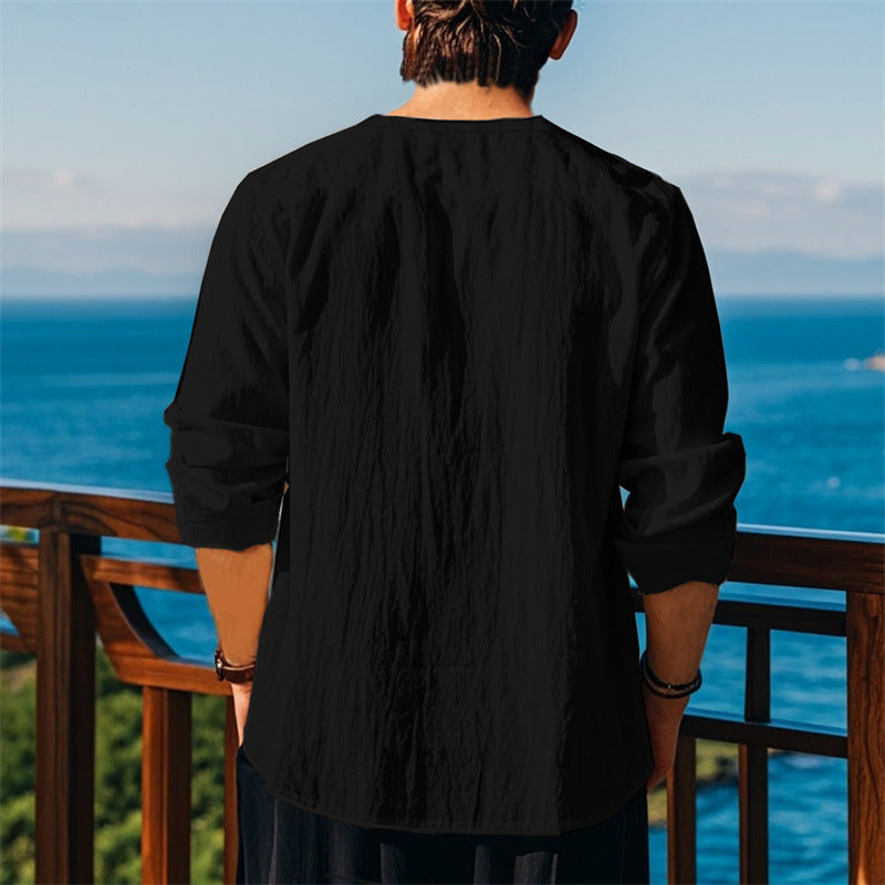 Herren modisches Langarmshirt mit Schnürung und V-Ausschnitt Drune