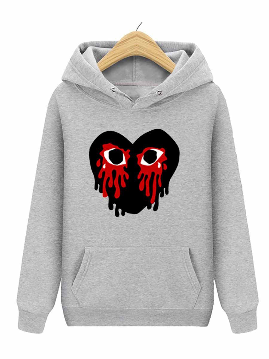 Damen Sportlicher Kapuzenpullover mit kreativem Herzmotiv Drune