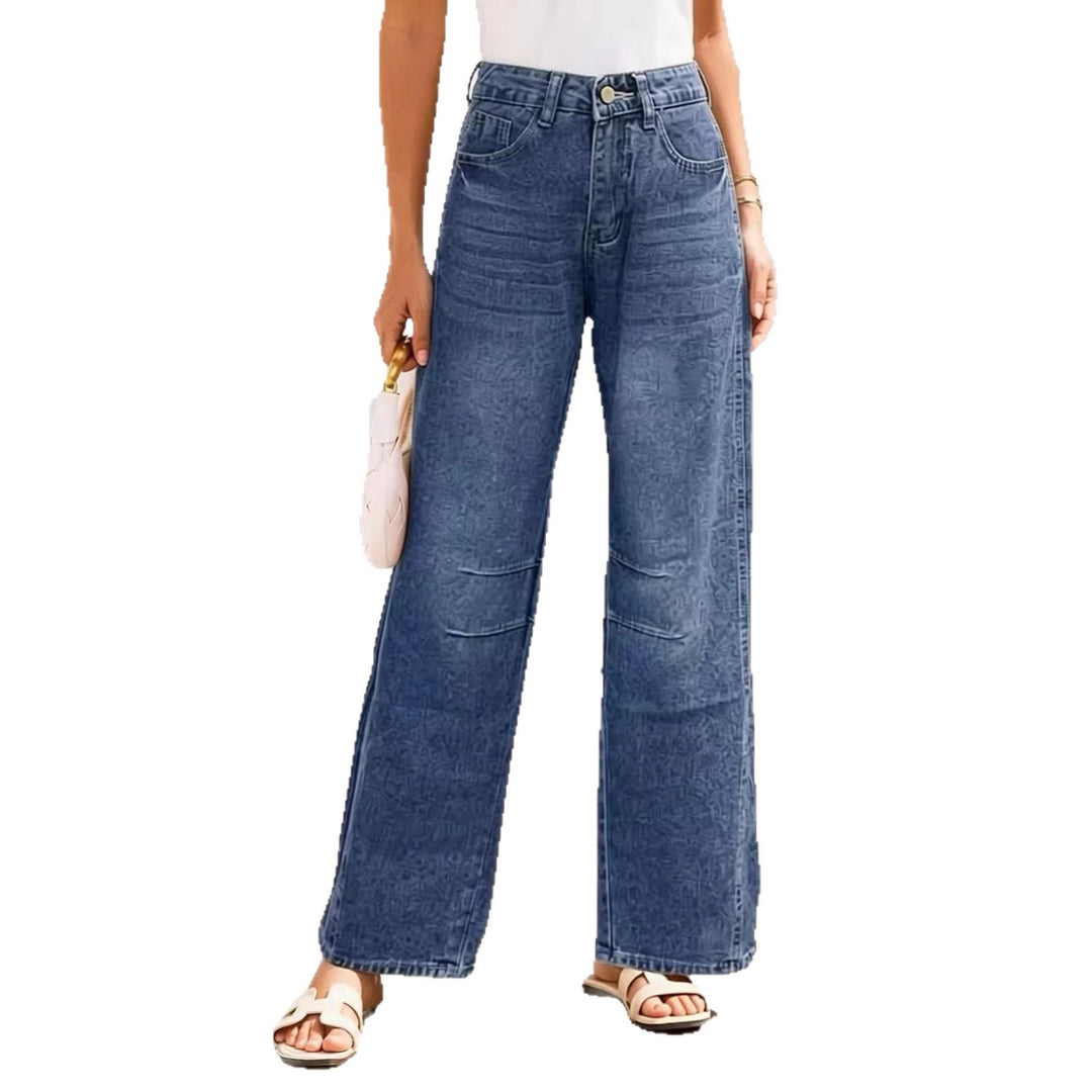 Damen nan High-Waist weite Denim-Hose mit ausgestelltem Bein und tonalen Knie-Abnähern Drune