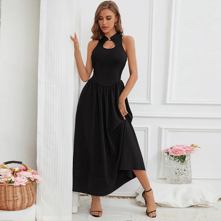 Damen Maxikleid mit schickem Schlüssel-Ausschnitt und fließendem Rock Drune