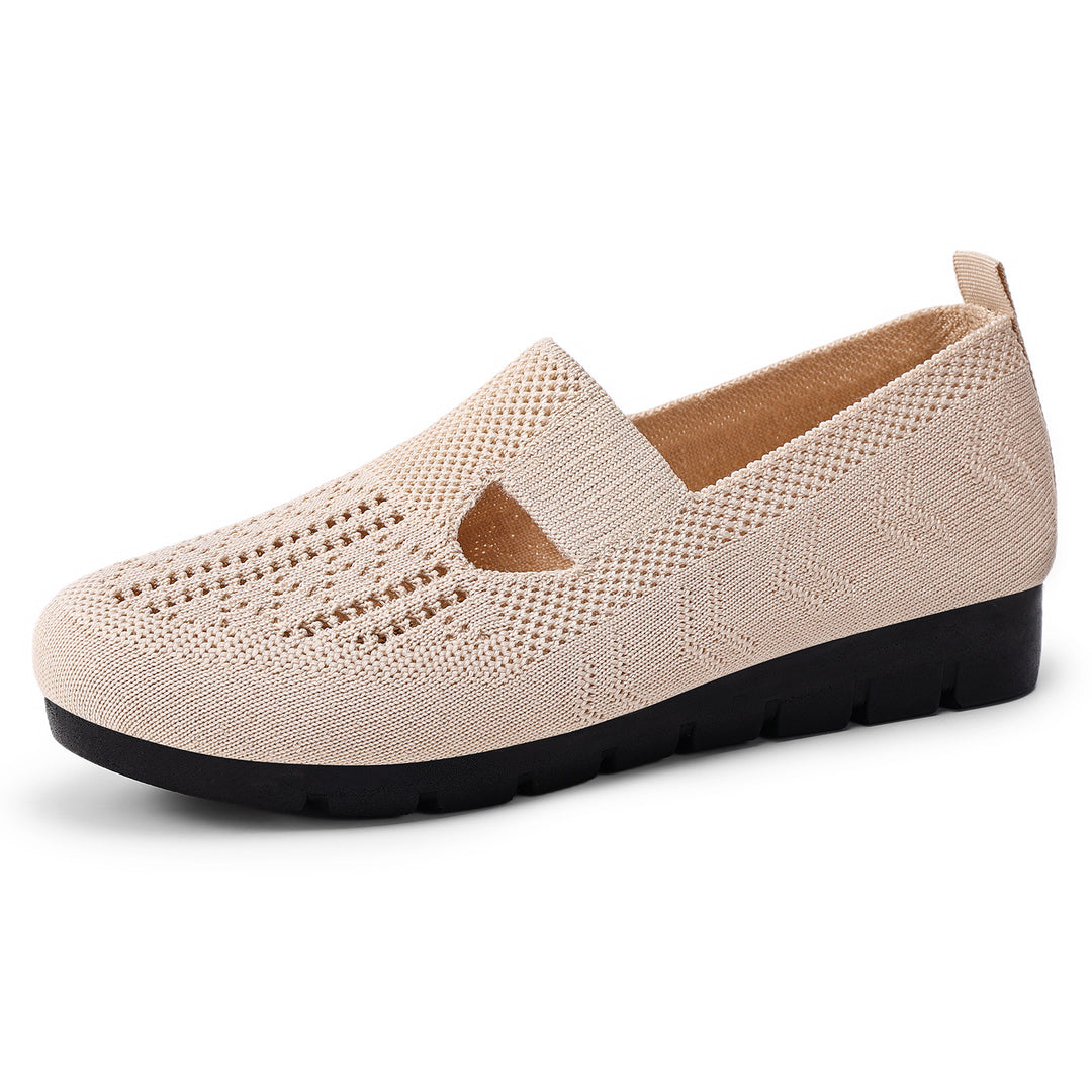 Damen nan gestrickter Slip-On Ballerina-Slipper mit elastischem Mary-Jane-Riemen und gedämpfter Keilsohle Drune