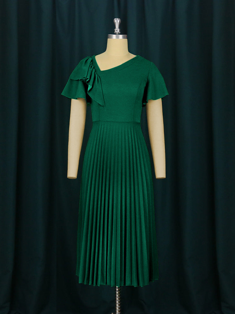 Damen Plissee-Kleid mit asymmetrischem Schnitt und eleganter Rüsche Drune