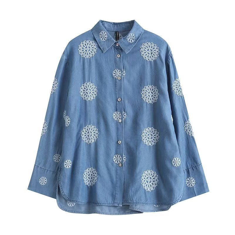 Damen Bluse mit floralem Stickdesign Drune