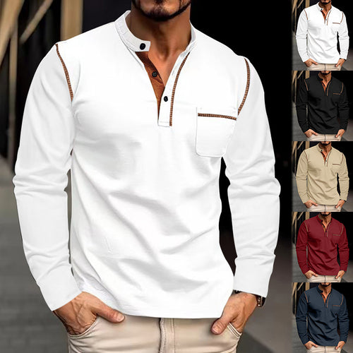 Herren Langarm-Henley-Shirt mit modischer Akzentnaht Drune