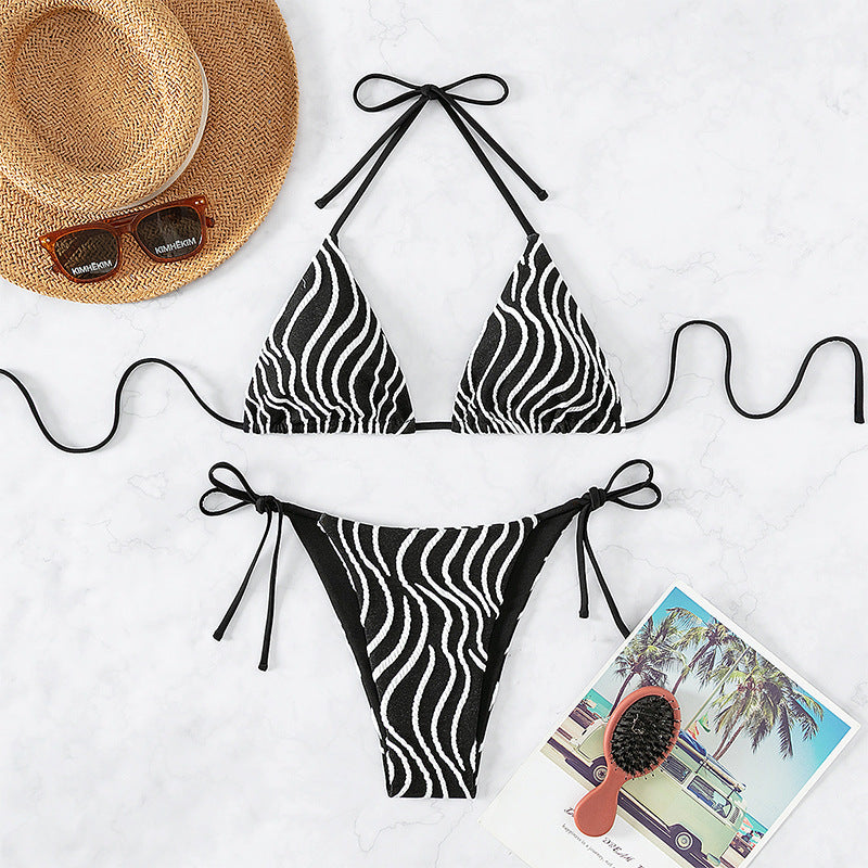 Damen Triangel-Bikini mit verstellbaren Trägern und modischem Streifenmuster Drune