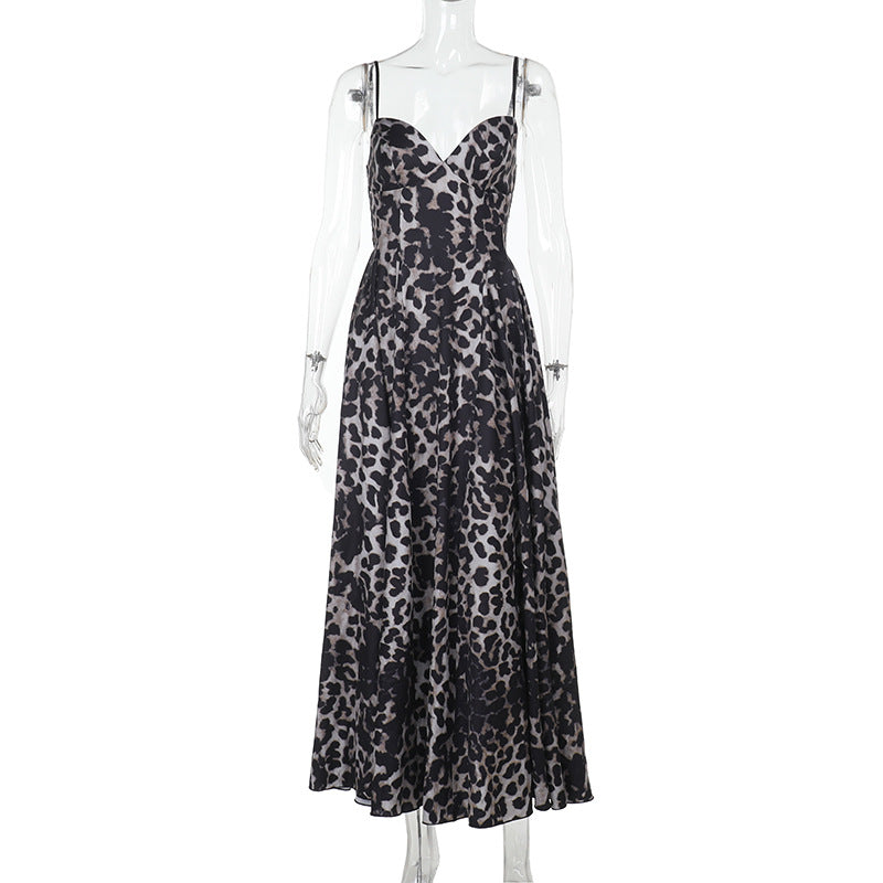 Damen Maxikleid mit figurbetontem Schnitt und floralem Leopardenmuster Drune