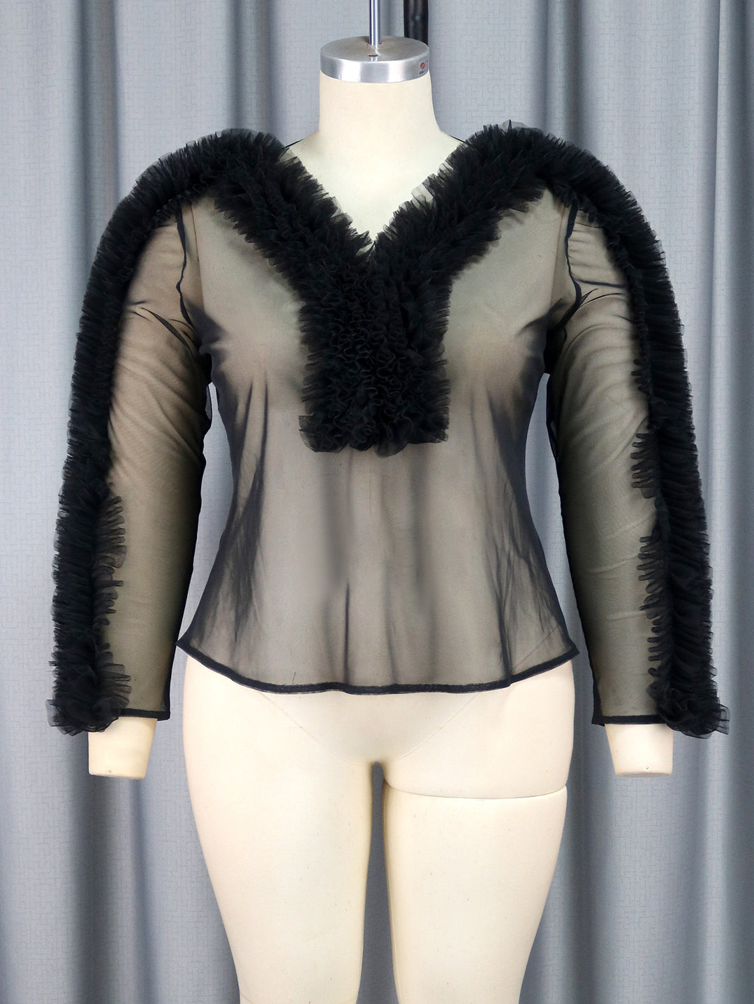 Damen Elegante transparente Bluse mit rüschenverzierten Ärmeln Drune