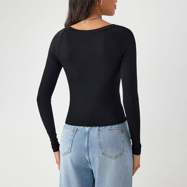 Damen Langarmshirt mit figurformendem Schnitt und elegantem Rundhalsausschnitt Drune